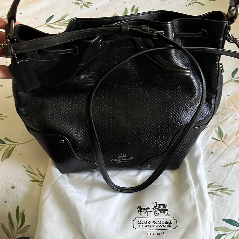 Coach Drawstring Leather Shoulder Bag